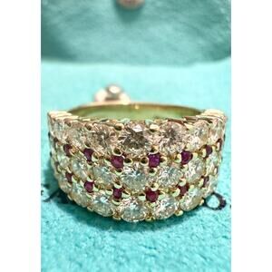 Tiffany & Co. Vintage 18k Yellow Gold 2 CTW Diamond & Ruby Band Ring Sz 5.5 10mm